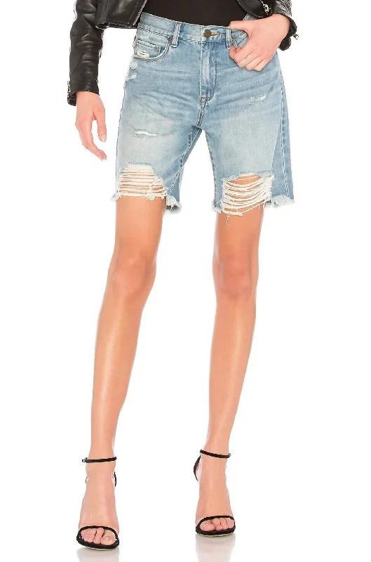 Ripped Denim High Rise Shorts In Blue