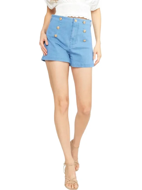 Stretch Button Shorts In Denim