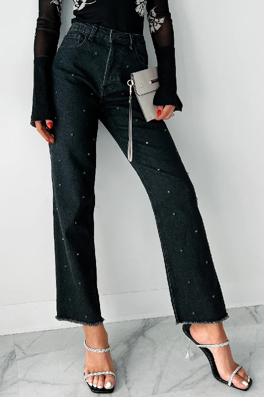 Always Relevant Embellished Straight Leg Jeans (Washed Black)