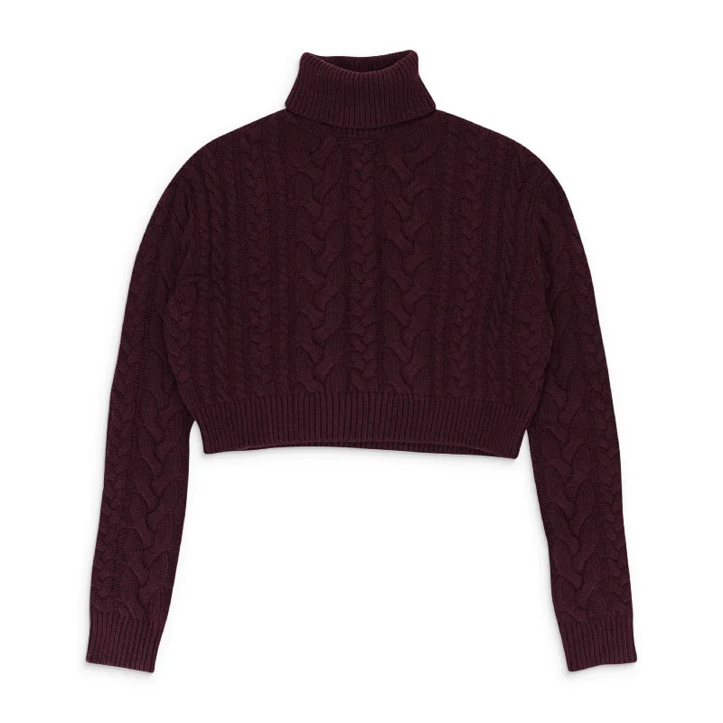 CABLE KNIT BURGUNDY TURTLENECK SWEATER