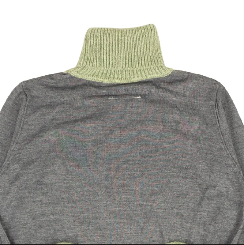 COLORBLOCK TURTLENECK GRAY, SAGE SWEATER