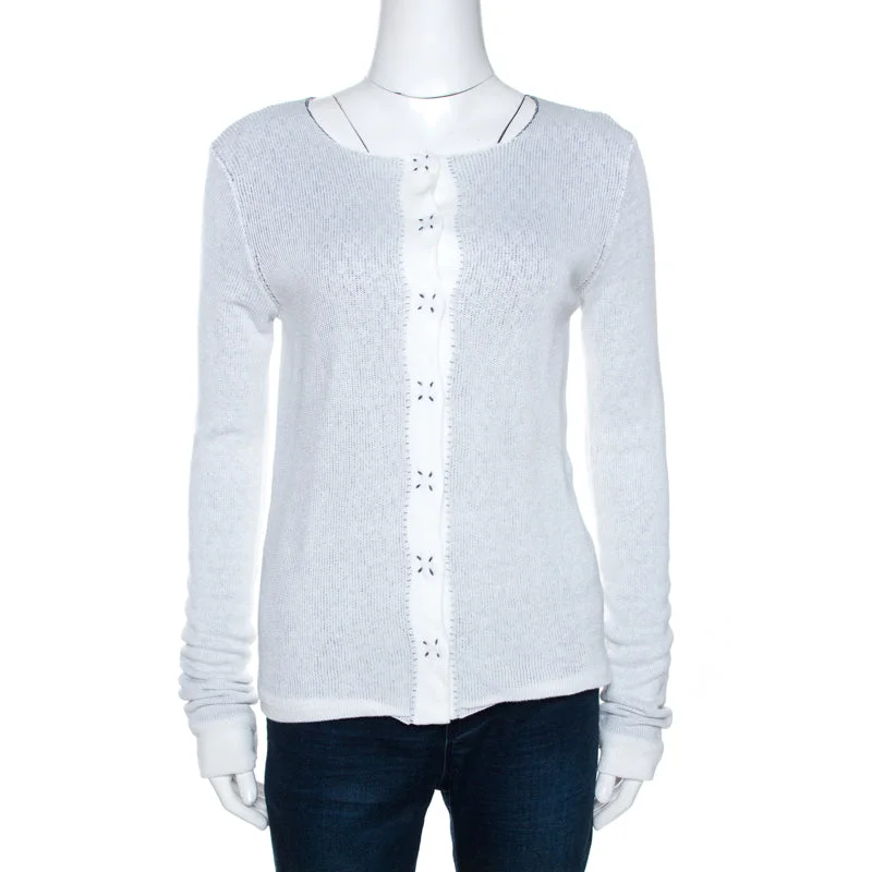 Emporio Armani White Knit Button Front Cardigan