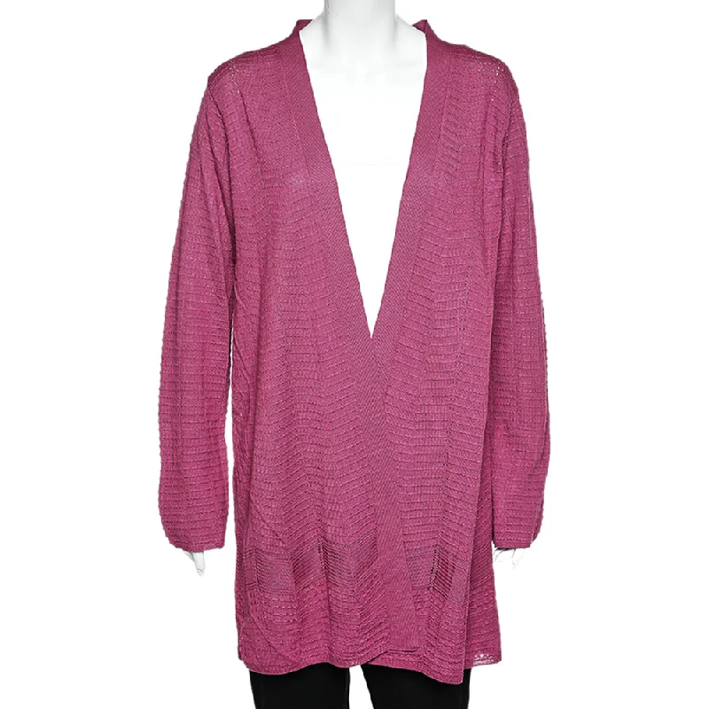 M Missoni Purple Patterned Knit Open Front Cardigan