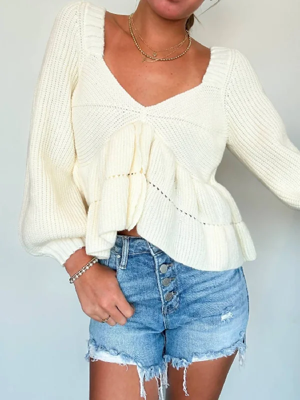 Madelyn Sweetheart Sweater Top In Cream