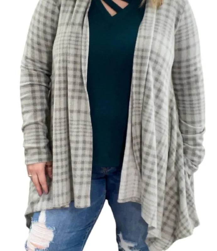 Plaid Fleecy Cardigan In Gray