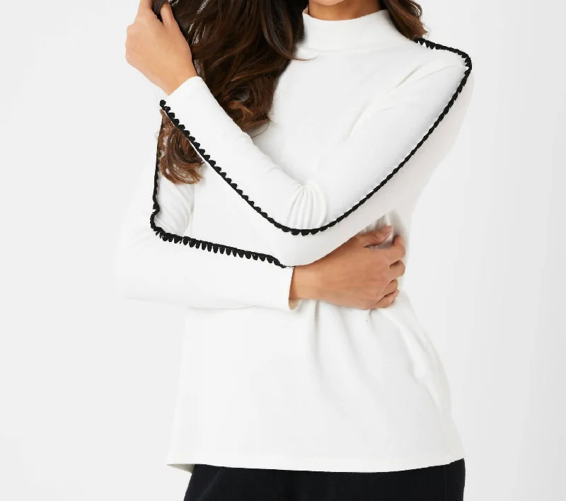 Stitch Sleeve Mock Neck Sweater In Ivory/black