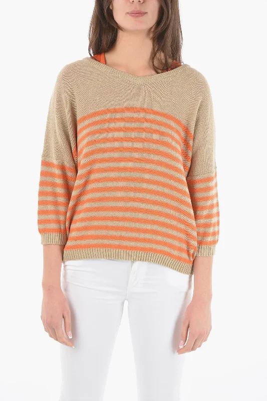 Woolrich Two-Tone Awining Striped V-Neck Sweater